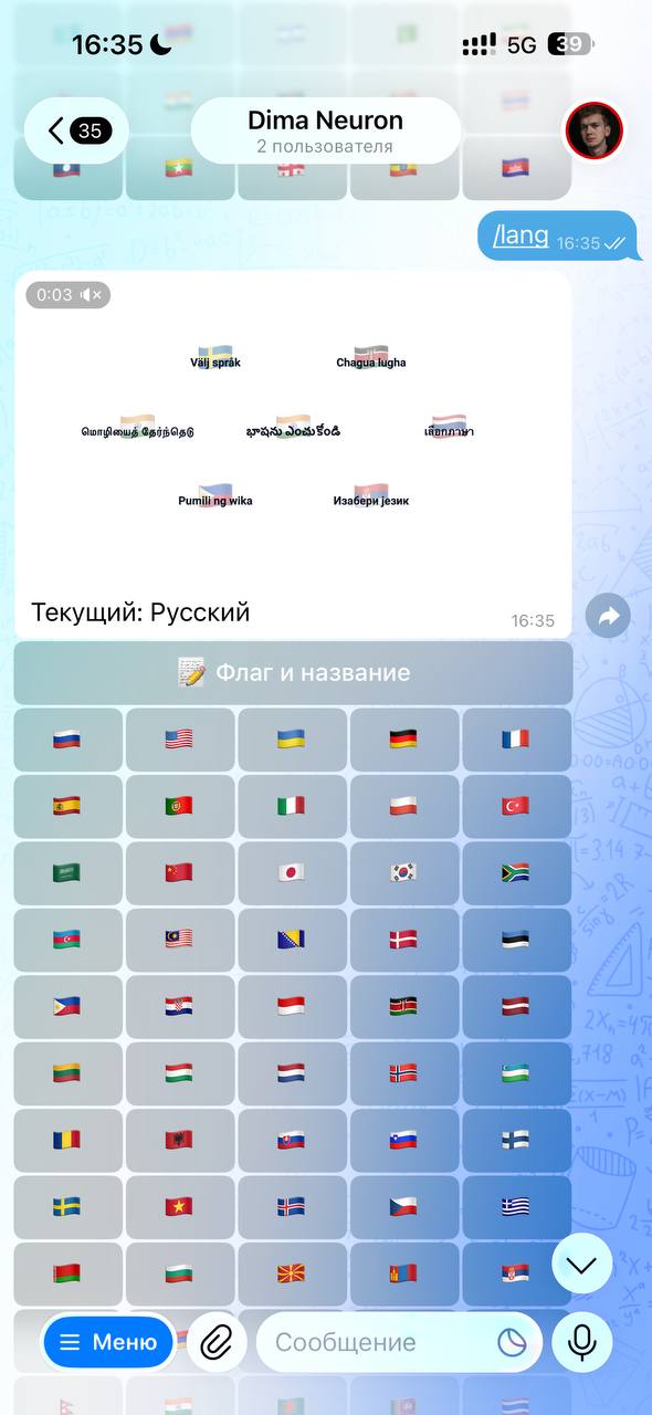 Выбор языка через команду /lang